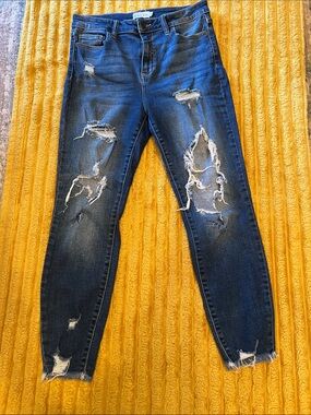 Cello Dark Blue Distressed High-Rise Skinny Jeans